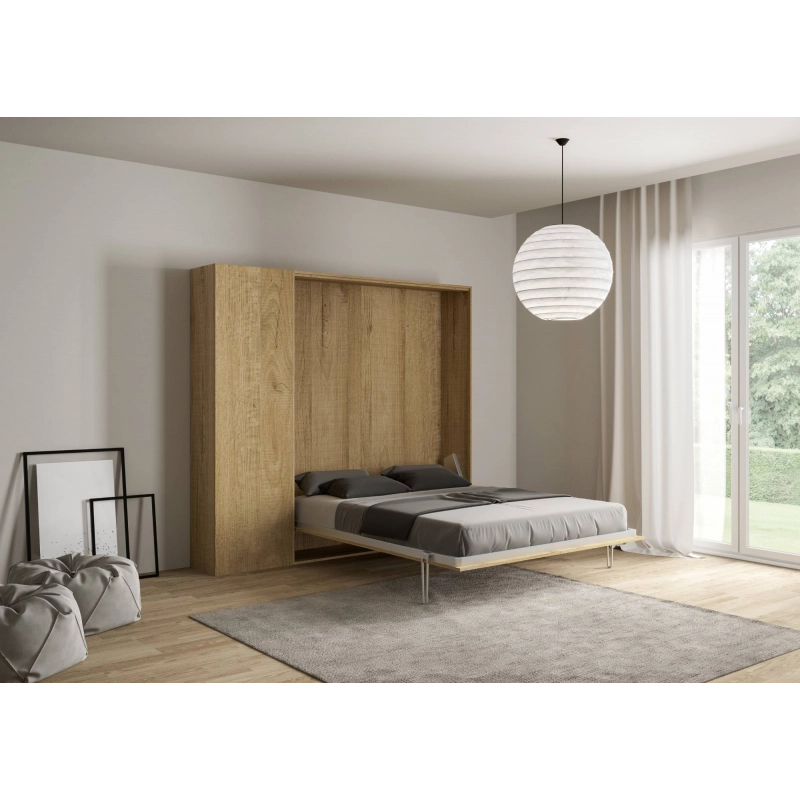 Letto a scomparsa 160 verticale Kentaro con colonna - Quercia Natura