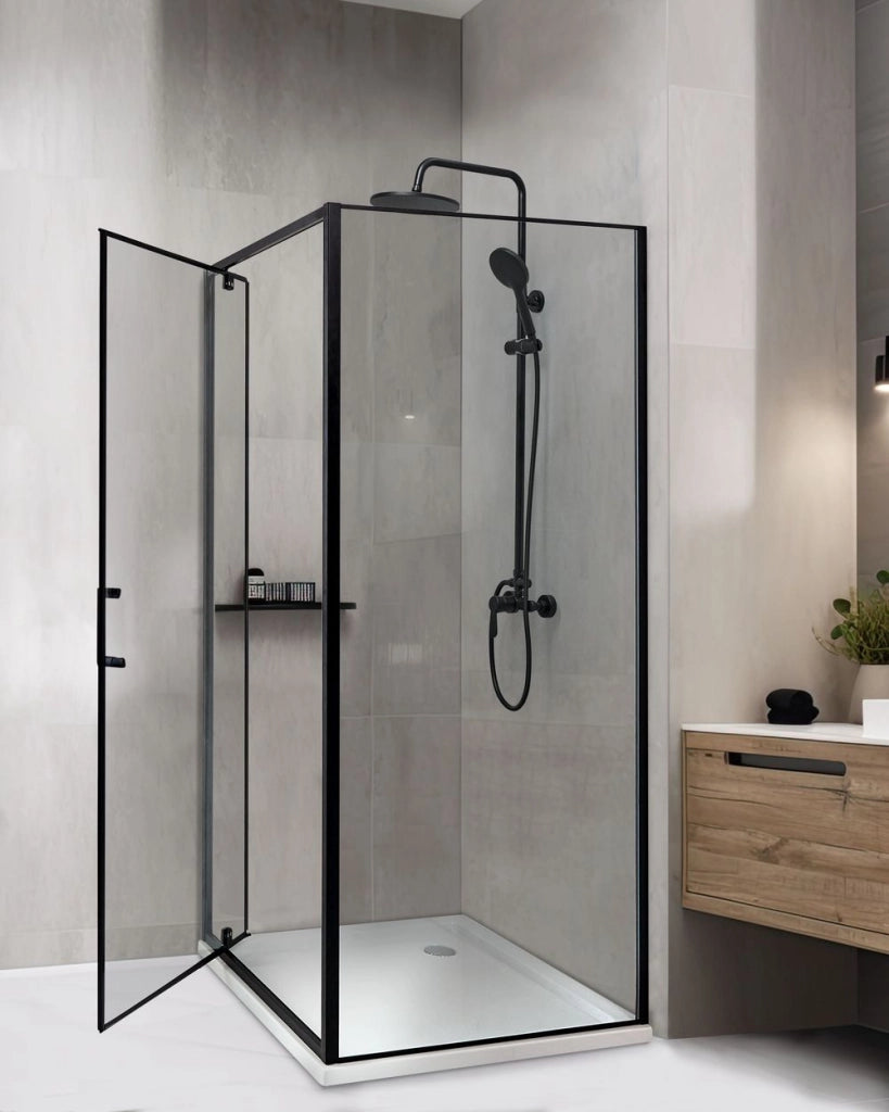 Box Doccia Vetro Temperato nero Cornice Alluminio Anta Singola Quadrata 80 x 80 x 185 cm