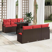 Set Divano da Giardino 7 pcs Marrone e Rosso polyrattan