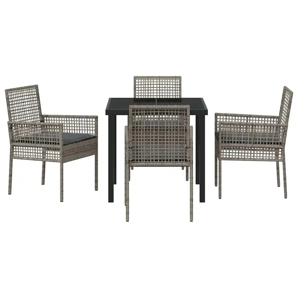 Set da Pranzo per Giardino con cuscino 5 pcs Grigio polyrattan