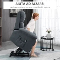 Poltrona Alzapersona Reclinabile fino a 135° con 8 Punti Massaggianti, Telecomando e Poggiapiedi 89x99x103 cm, Grigio