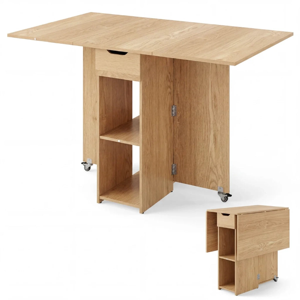 Tavolo pieghevole allungabile 120 x 72 x 75 cm con pratico vano contenitore per ufficio e sala da pranzo in legno naturale 20_0020714