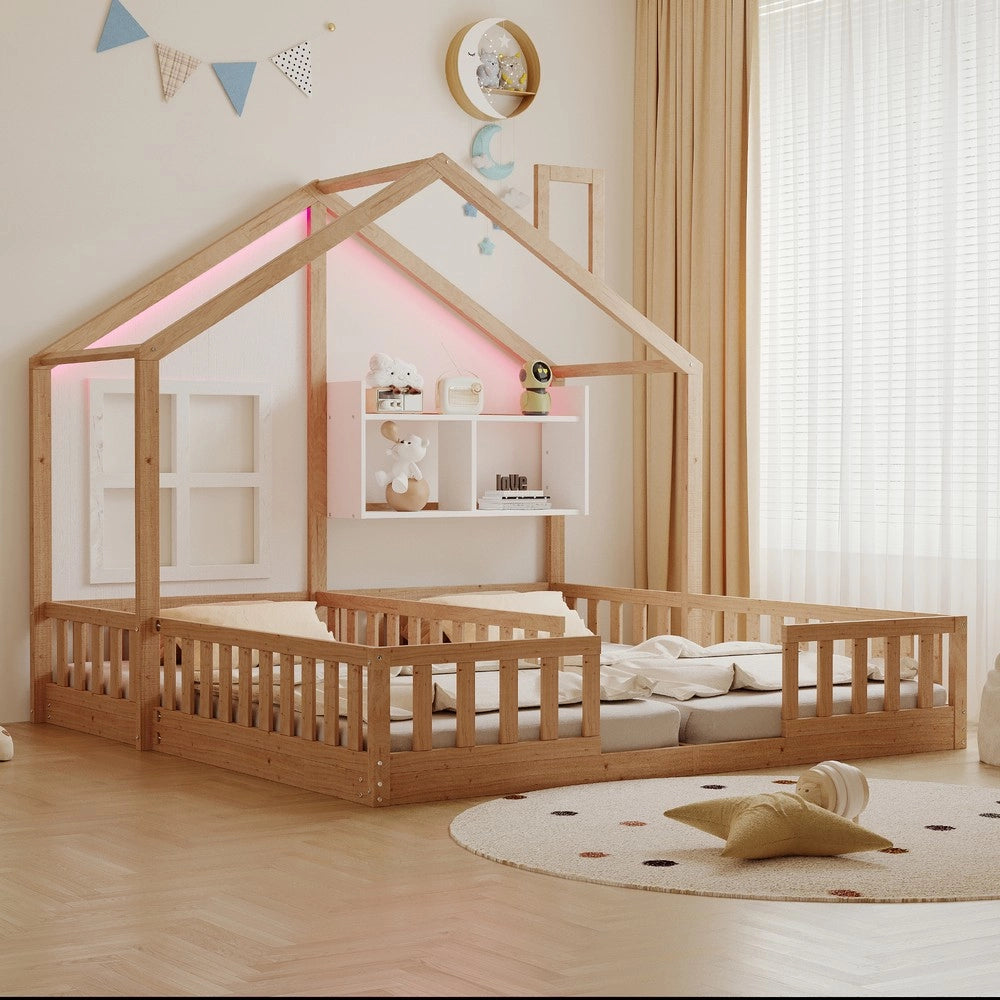 Letto Casetta per Bambini in Legno con LED ¨C MINIMAL ¨C 90x200, Doghe Incluse