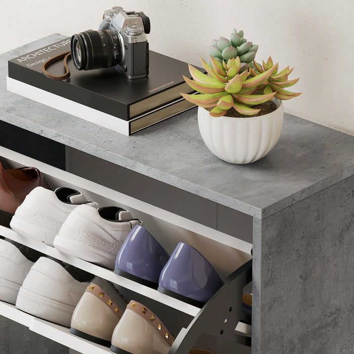 Scarpiera Salvaspazio Moderna 62,5x26x156 cm a 4 Ante per 16 Paia di Scarpe Grigio Cemento