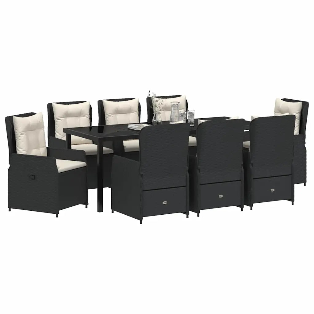 Set da Pranzo per Giardino 9 pcs Nero polyrattan 3380945
