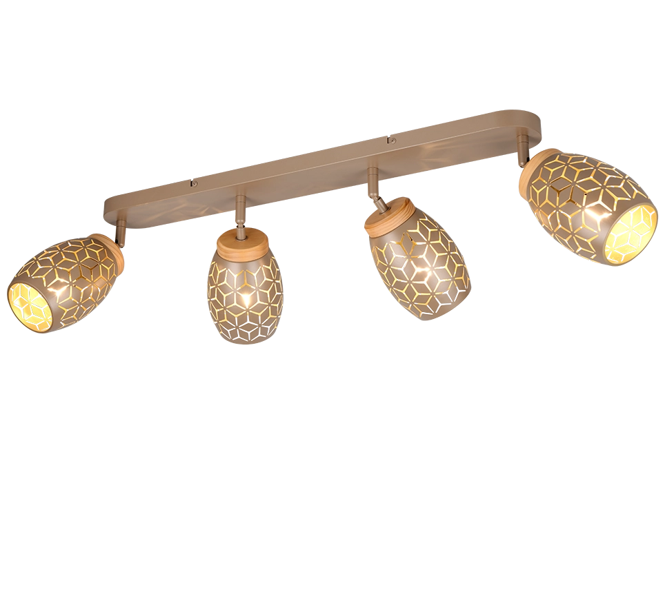 Barra 4 spots, metallo, caffè e legno, L 74 cm, Bidar