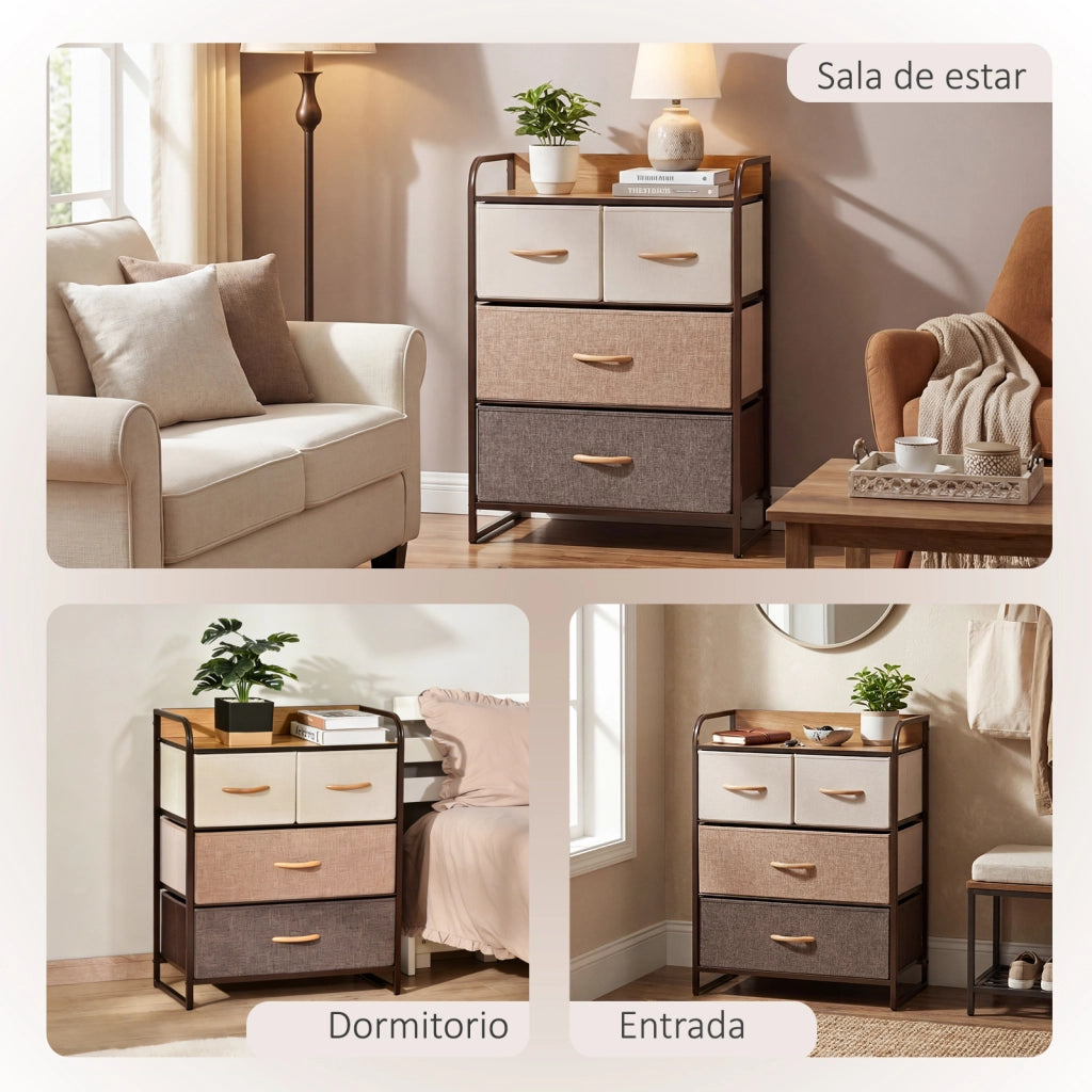 Comodino con 4 Cassetti ¨C Zephmum ¨C Legno e Metallo 58x29x78,5 cm
