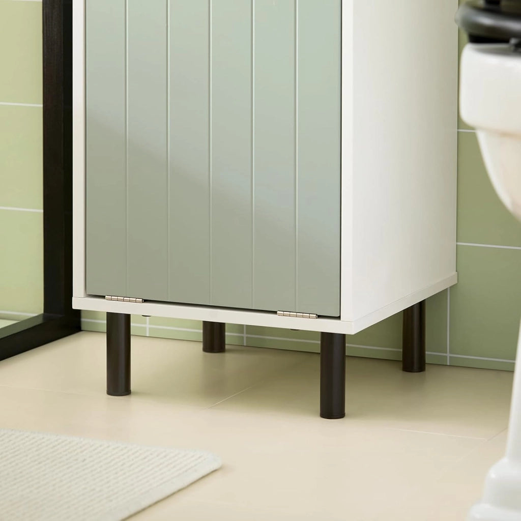 Mobile Alto Bagno Salvaspazio con Sacco Portabiancheria – Colonna Bagno Stretta con Ripiani, Armadietto per Lavanderia, WC o Bagni Piccoli, Bianco e Verde, 167x31x30cm, BZR137-GR