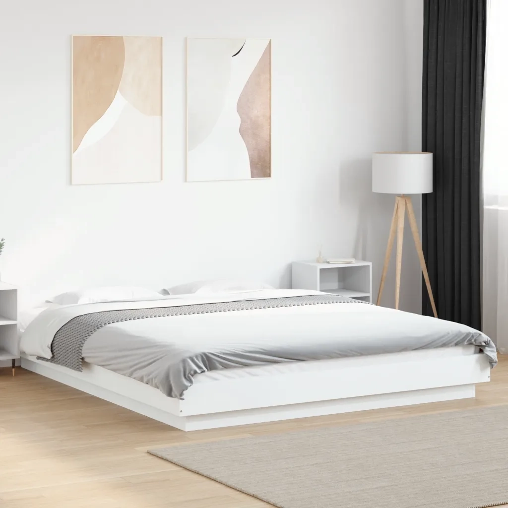 Giroletto con Luci LED Bianco 160x200 cm in Legno Multistrato 3281084