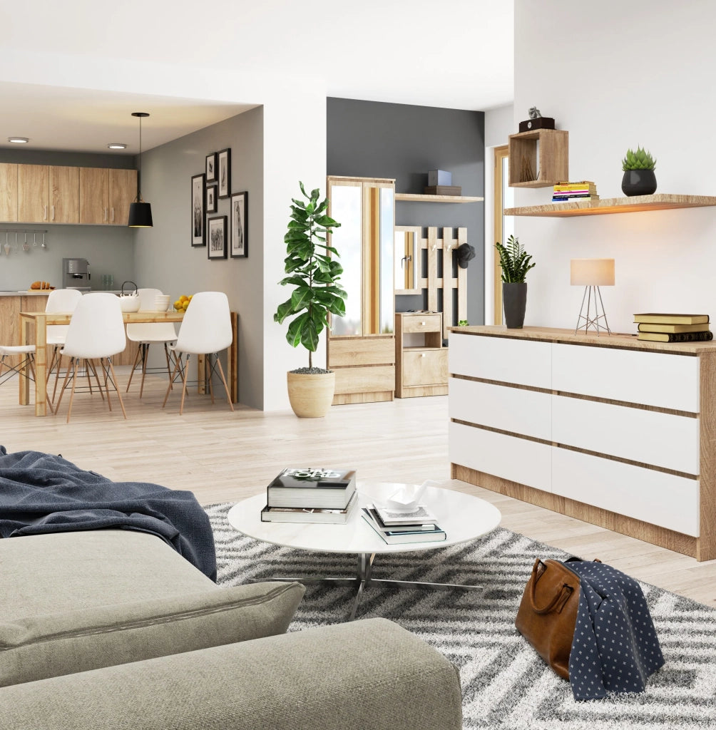 Cassettiera AKORD K160 Sonoma Quercia 160 cm 6 cassetti inserto frontale Bianco 160x40x77 cm