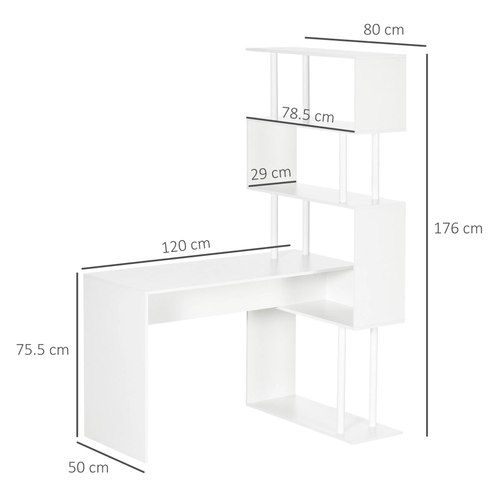 Scrivania Angolare Moderna in Truciolato per Ufficio e Studio con 4 Ripiani ¨C Zephmum ¨C Bianco 120x80x176 cm