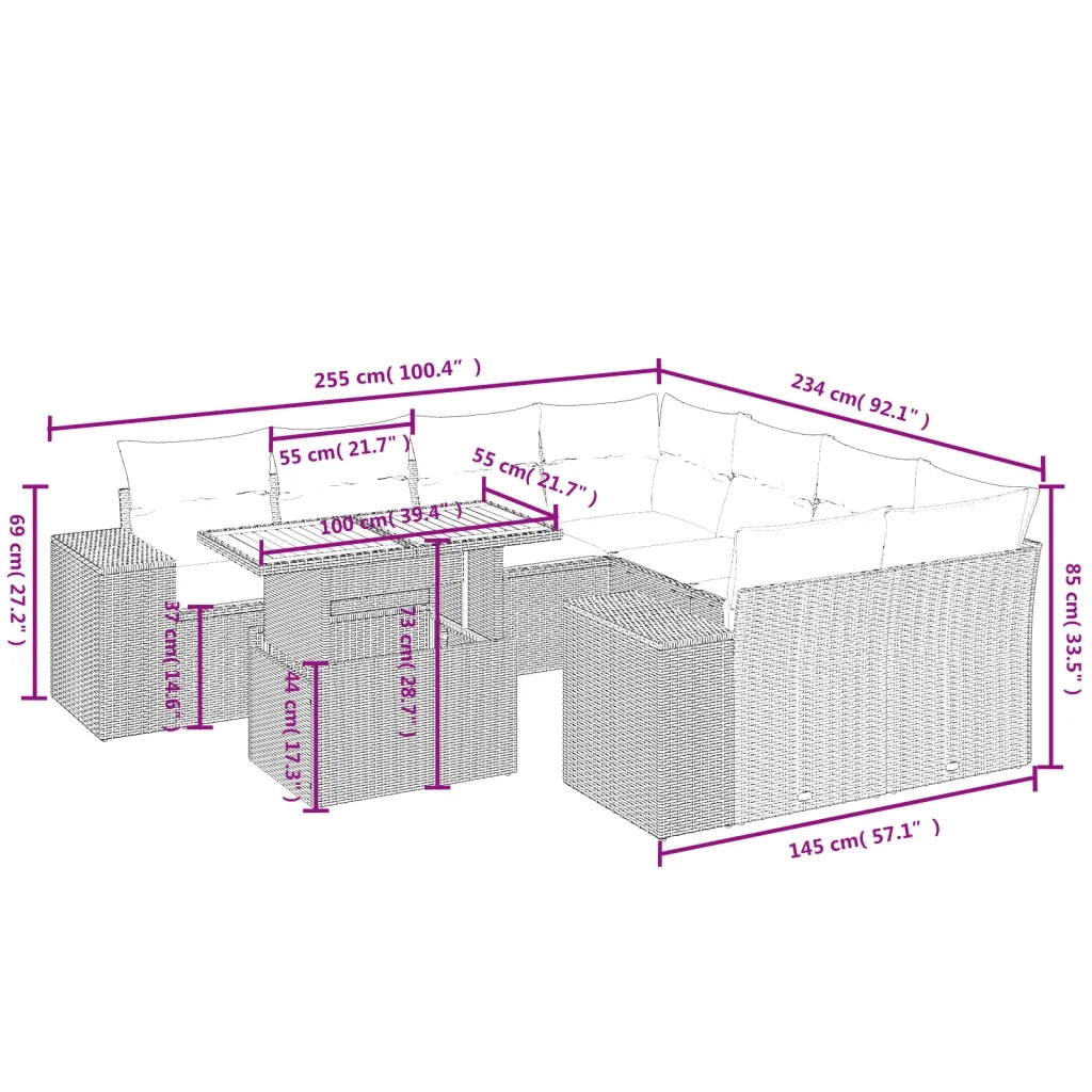 Set Divano da Giardino 9 pz con Cuscini Grigio in Polyrattan 3272565