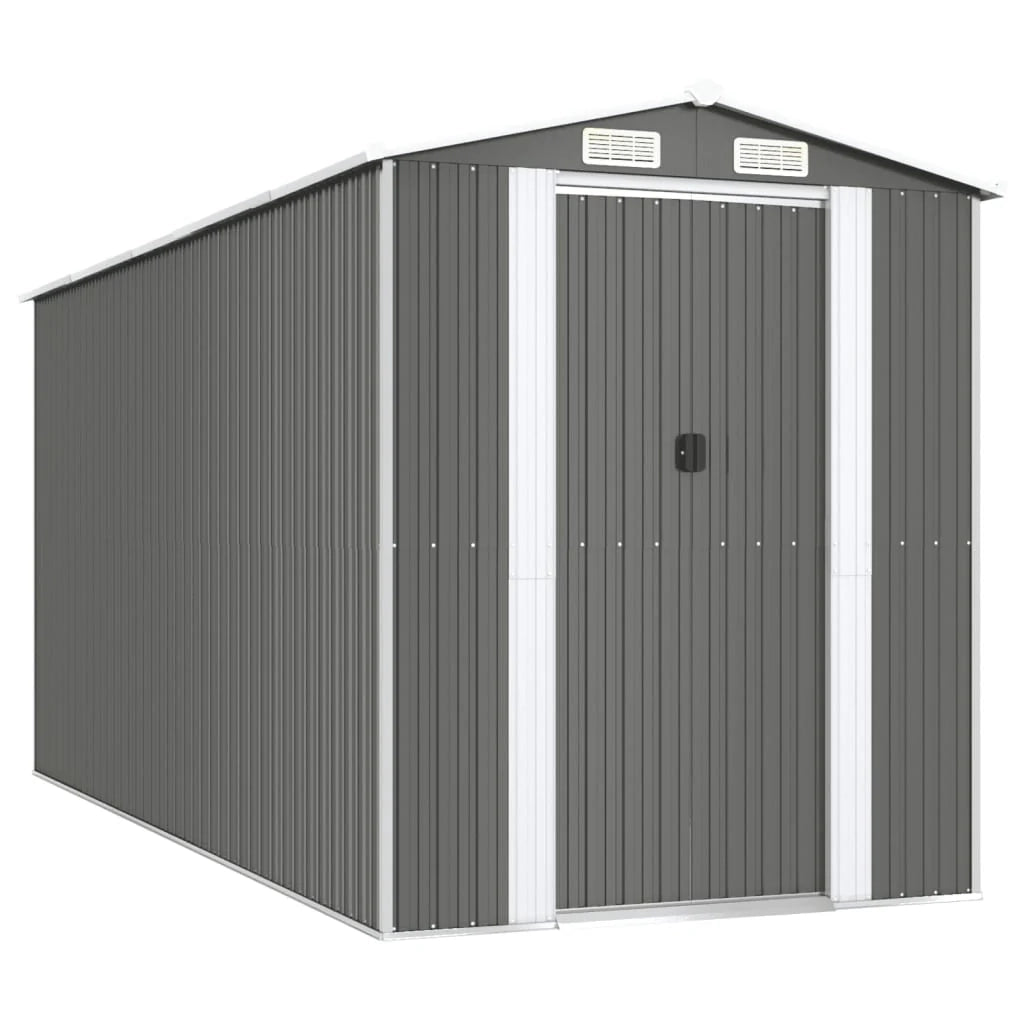 Casetta da giardino cabina ripostiglio capanno da esterno capanno per attrezzi robusta colore chiaro 192 x 440 x 223 cm acciaio zincato grigio 02_0022258