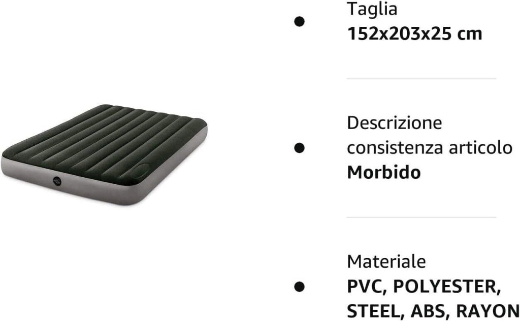 Intex 64763E Downy Materasso Gonfiabile Matrimoniale Fiber-Tech 152x203x25 cm 272 Kg Pompa a Pedale colore Verde