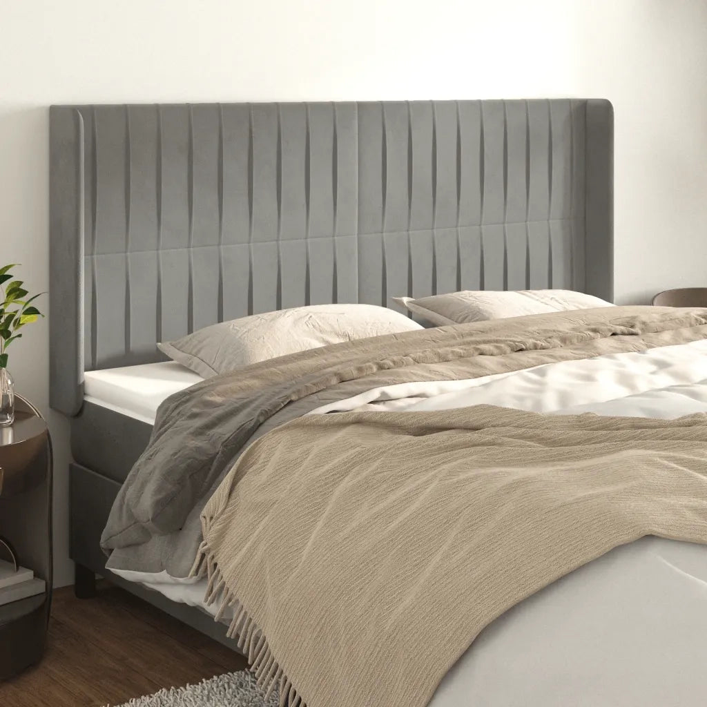 Testiera | Testata ad Orecchio Grigio Chiaro 183x16x118/128 cm in Velluto