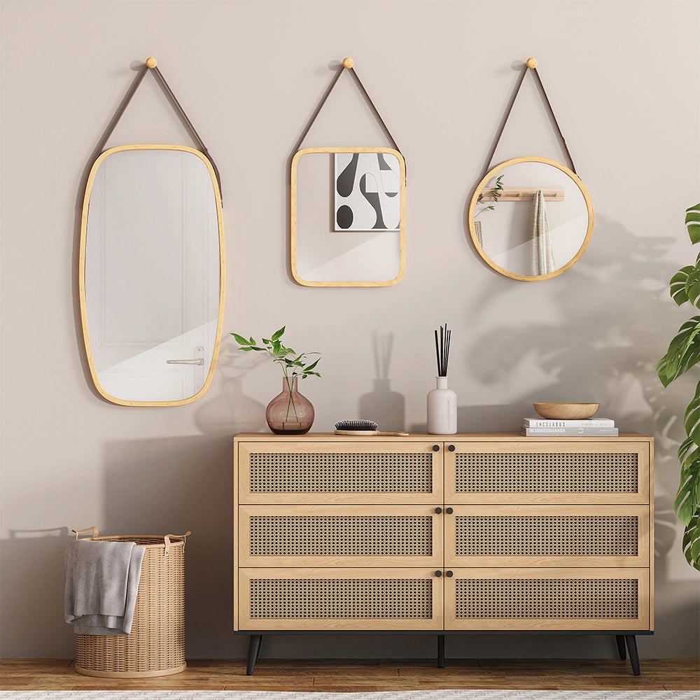 Vicco Specchio bagno Bambù 38 x 38 cm con cinturino regolabile