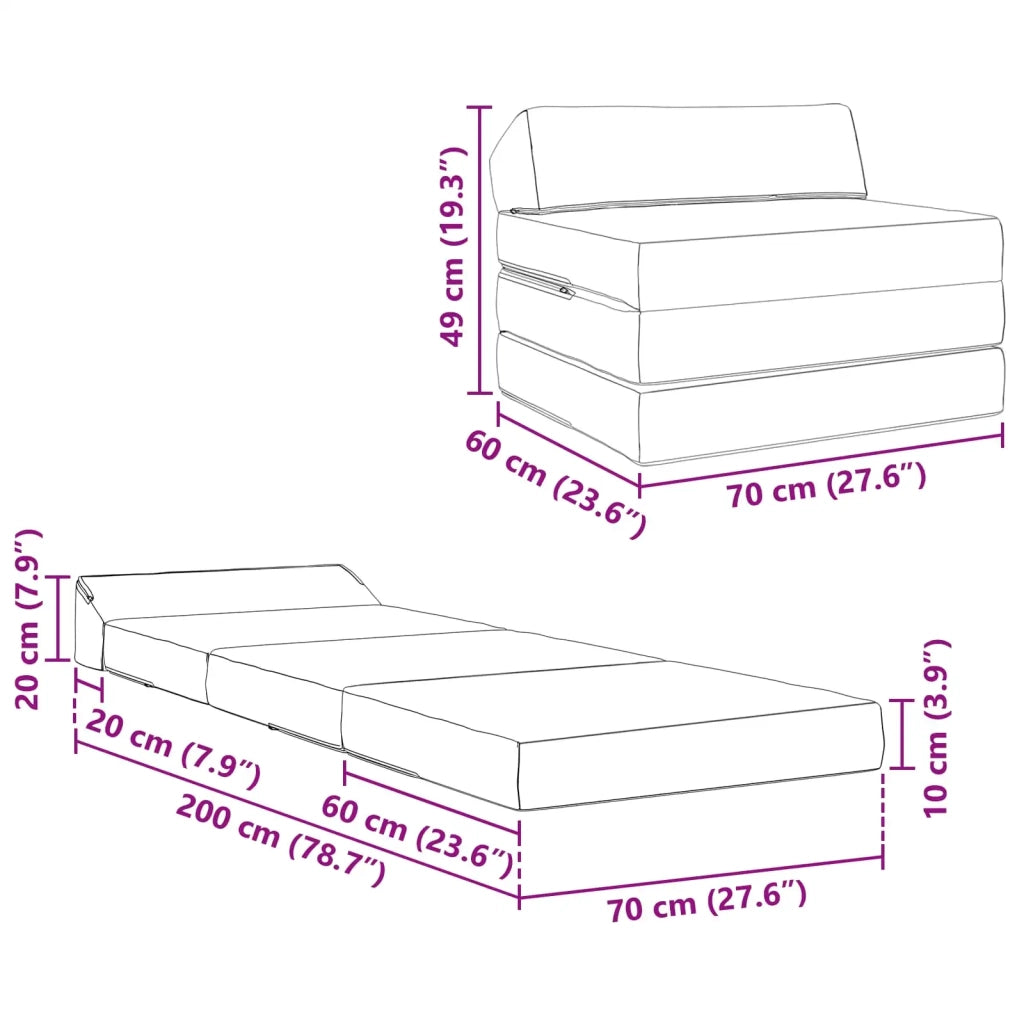 Divano Letto Pieghevole Crema 200 x 70 x 10 cm Tessuto in Cords 900031