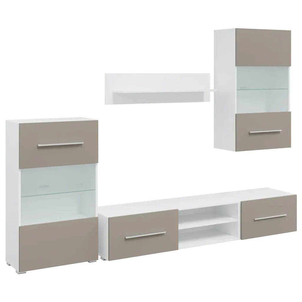 Mobile TV 5 pz | Armadietto TV | Mobile Porta TV con Illuminazione a LED Grigio Pietra Truciolato