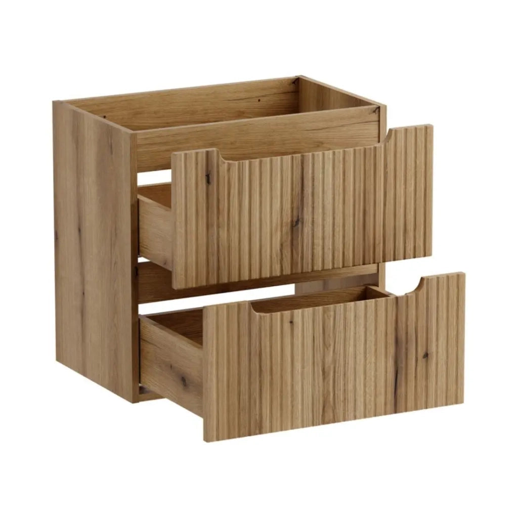 Set bagno sospeso VANO in rovere chiaro 60cm: mobile sottolavabo con cassetti + lavabo incassato