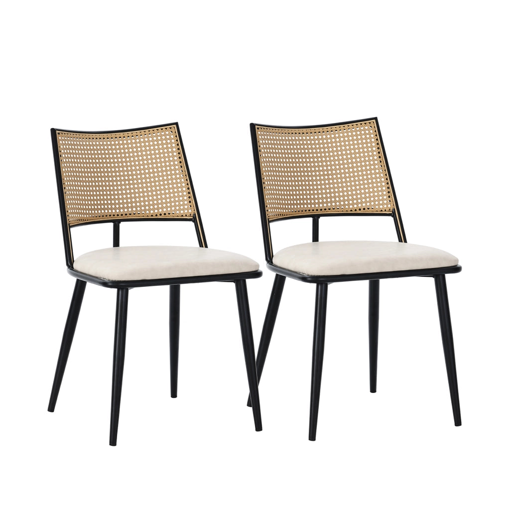 Sedie da pranzo in rattan, 2 pezzi con seduta in PU, leggere e traspiranti, per soggiorno e sala da pranzo, nere