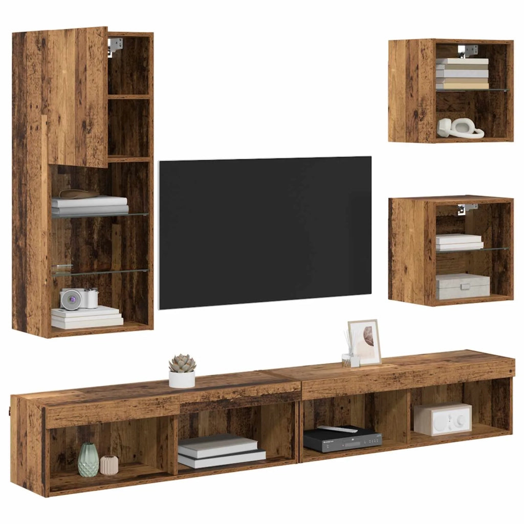 Unit¨¤ a muro per TV con LED 5 pz | Armadietto TV | Mobile Porta TV Legno vecchio