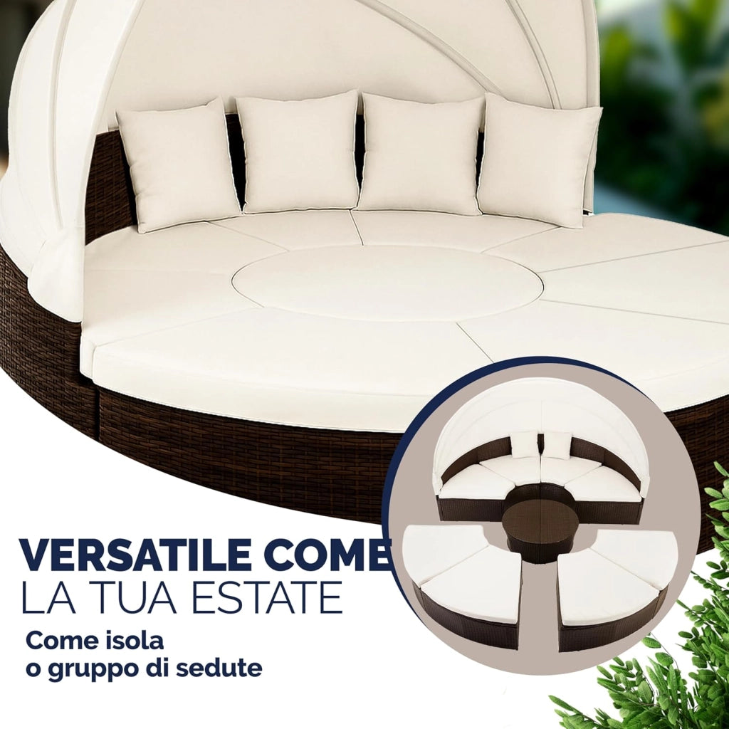 Isola Prendisole Polyrattan Ø230 Baldacchino Cuscini Lettino Set Lounge Componibile
