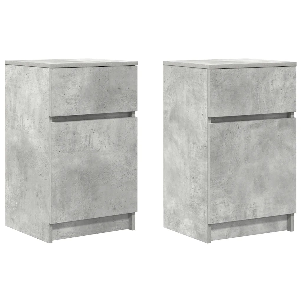 Comodini 2 pz-Set di 2 Tavolino da notte Grigio Cemento 39x35x65 cm in Legno Multistrato