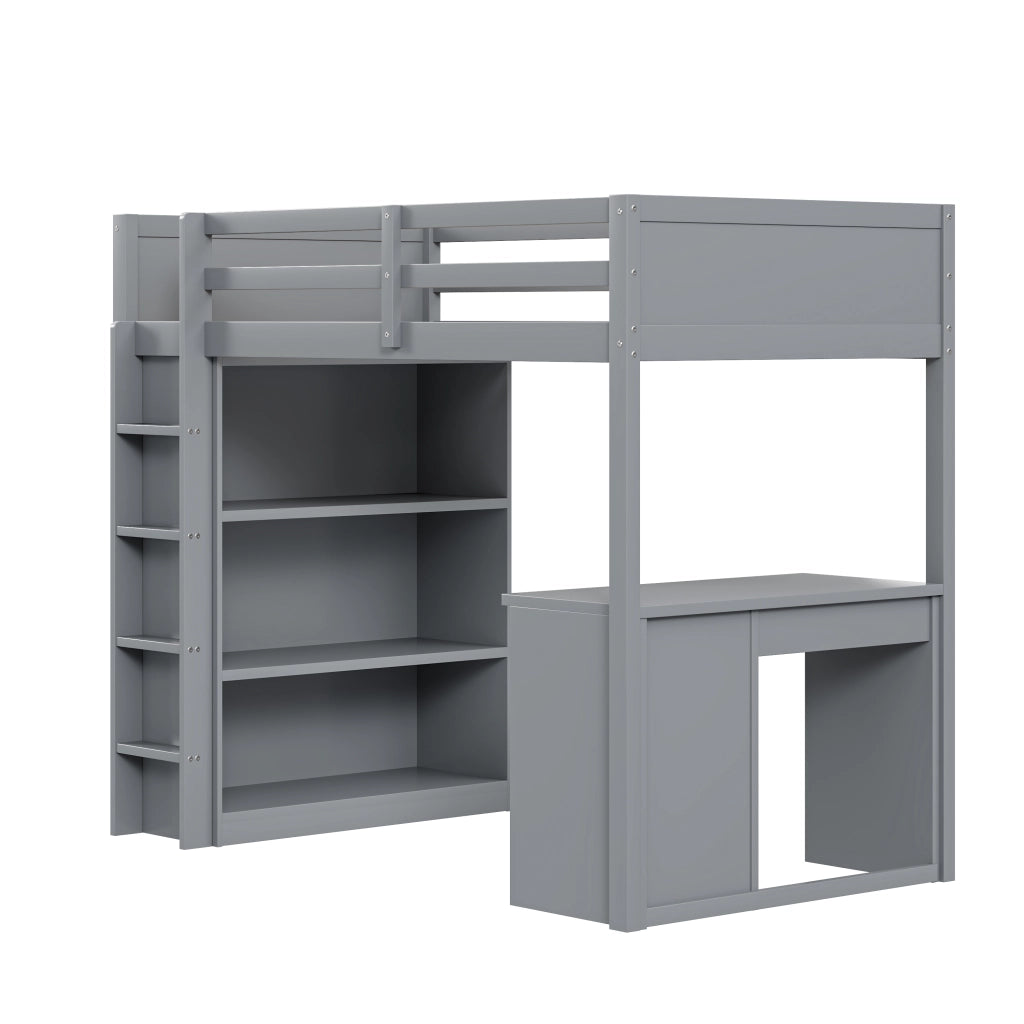 Letto a Soppalco con Scrivania e Contenitore ¨C MINIMAL ¨C Legno Grigio 90x200