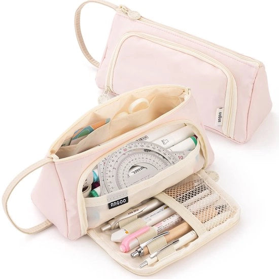 Etui per ragazze, etui per penne, grande capacità per adolescenti, etui per scuola e ufficio (crema-rosa)