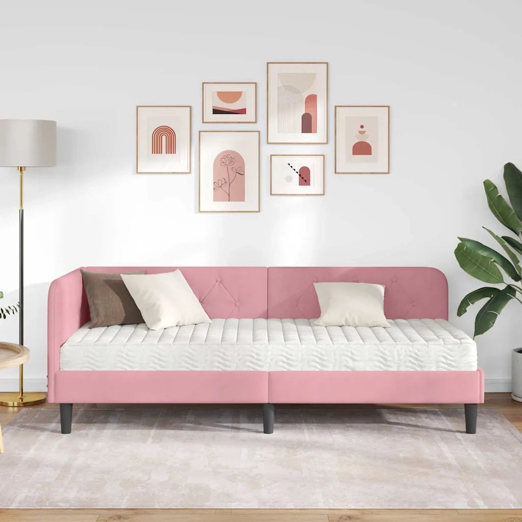 Cornice del letto ad angolo Rosa 80 x 200 cm Velluto