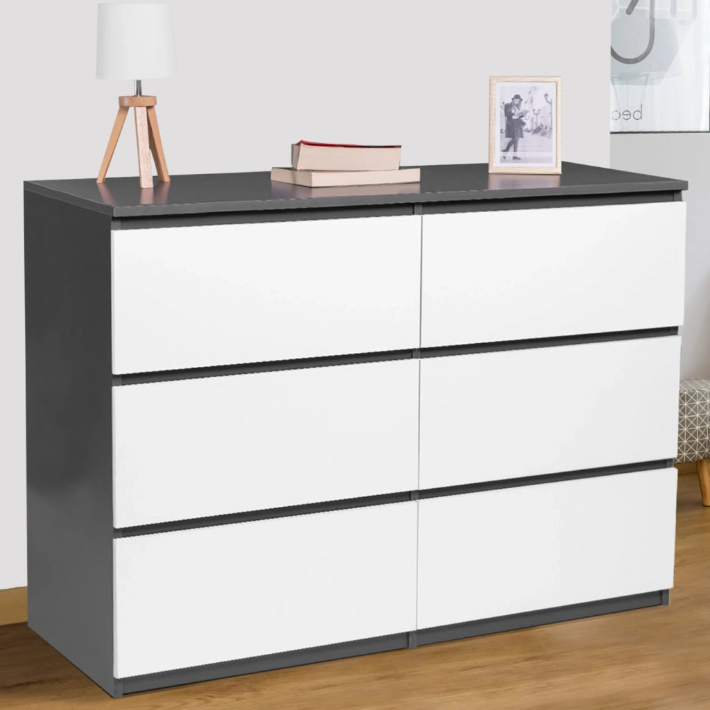 IDMarket - TOMI Cassettone a 6 cassetti da 110 cm in legno grigio e bianco