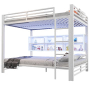 LETTO a castello 140x200 cm in metallo bianco con armadi portaoggetti e LED