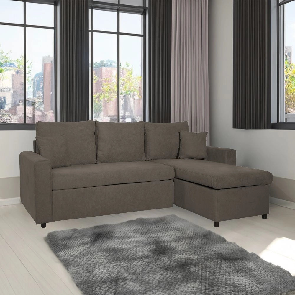 Divano con penisola reversibile funzione letto Golf tessuto khaki Enjoy09 225x148x91H