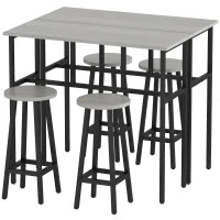 Set da Bar 6 Pezzi con 4 Sgabelli da Bar e 2 Tavoli Alti in Legno Truciolato e Acciaio per Cucina e Soggiorno, Grigio