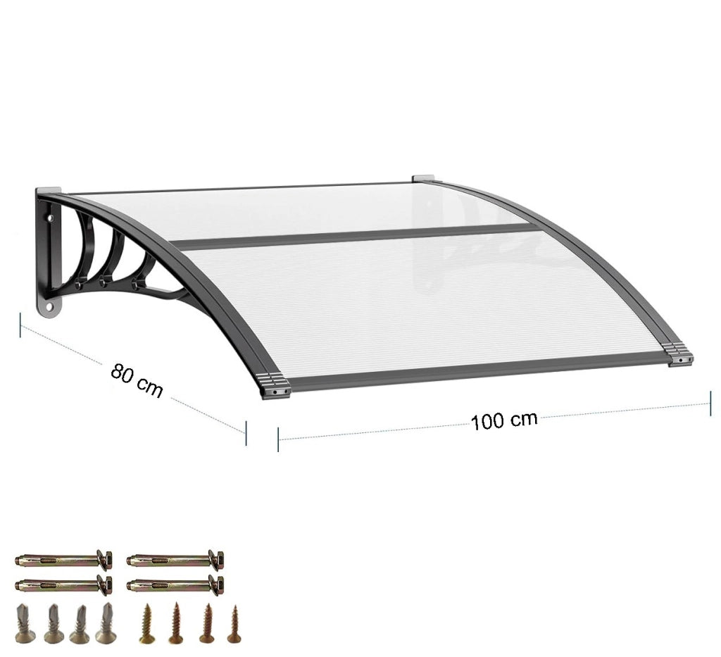 Pensilina Tettoia Modulare Tetto Copertura Porta Finestra Esterno Alveolare Trasparente - 100x80 Cm