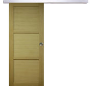 Porta scorrevole a 3 pannelli impiallacciata Ayous H204 x L93 + con guida in alluminio + 2 gusci installati