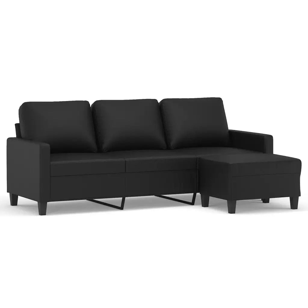 Divano a 3 Posti con Poggiapiedi Nero 180 cm in Similpelle 3201024