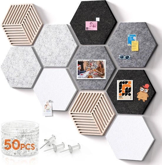 Pannello da attacco a muro da 10 pezzi - Gomma a sei angoli - Autoadesivo - Design industriale vintage - 30 x 26 cm - Incluso 100 chiodini - Pannello da attacco a muro