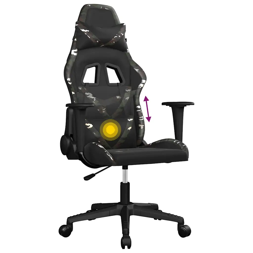 Sedia da Gaming | Sedia da e-sports Massaggiante Nero e Mimetico in Similpelle