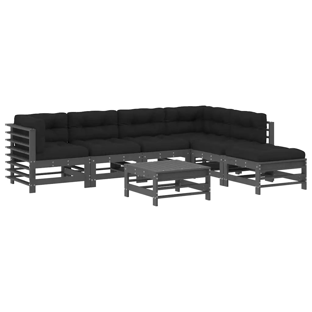 Set Divani da Giardino 7pz con Cuscini in Legno Massello Grigio 3185978