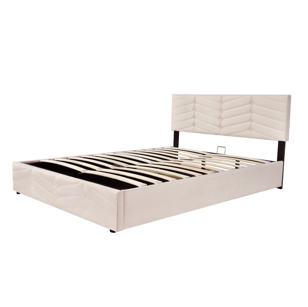 Letto imbottito 140x190 cm in velluto beige con rete a doghe
