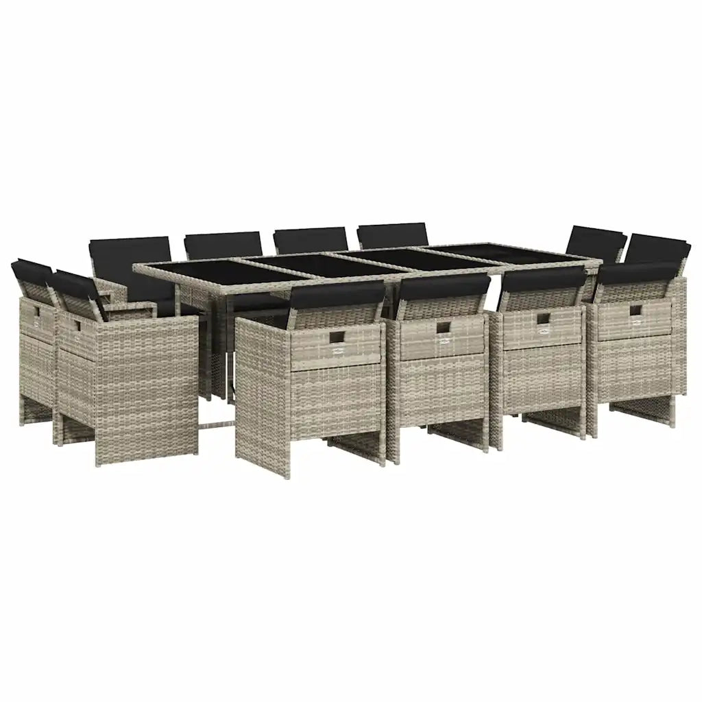 Set da Pranzo da Giardino 13pz con Cuscini Grigio in Polyrattan 3277810