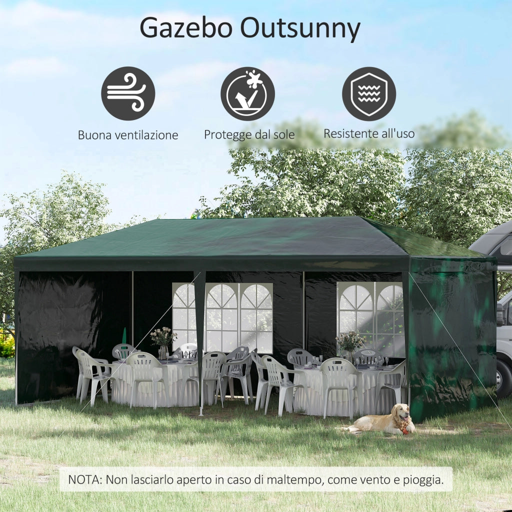 Gazebo da Giardino 6x3 m con Pareti Rimovibili ¨C zephmum ¨C Verde