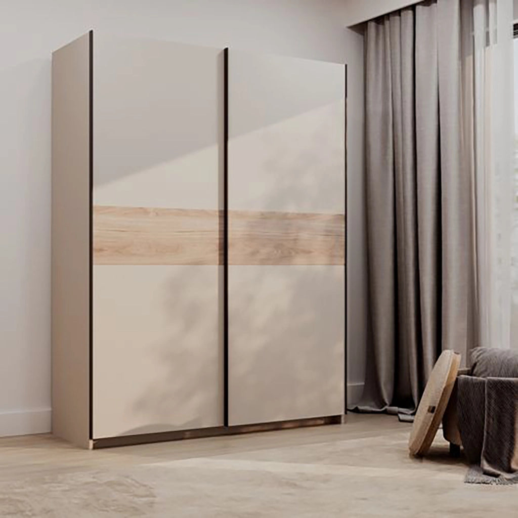 Armadio Camera da Letto Manita, Guardaroba 2 Ante 2 Ripiani, 150x204h cm Beige Cashmere