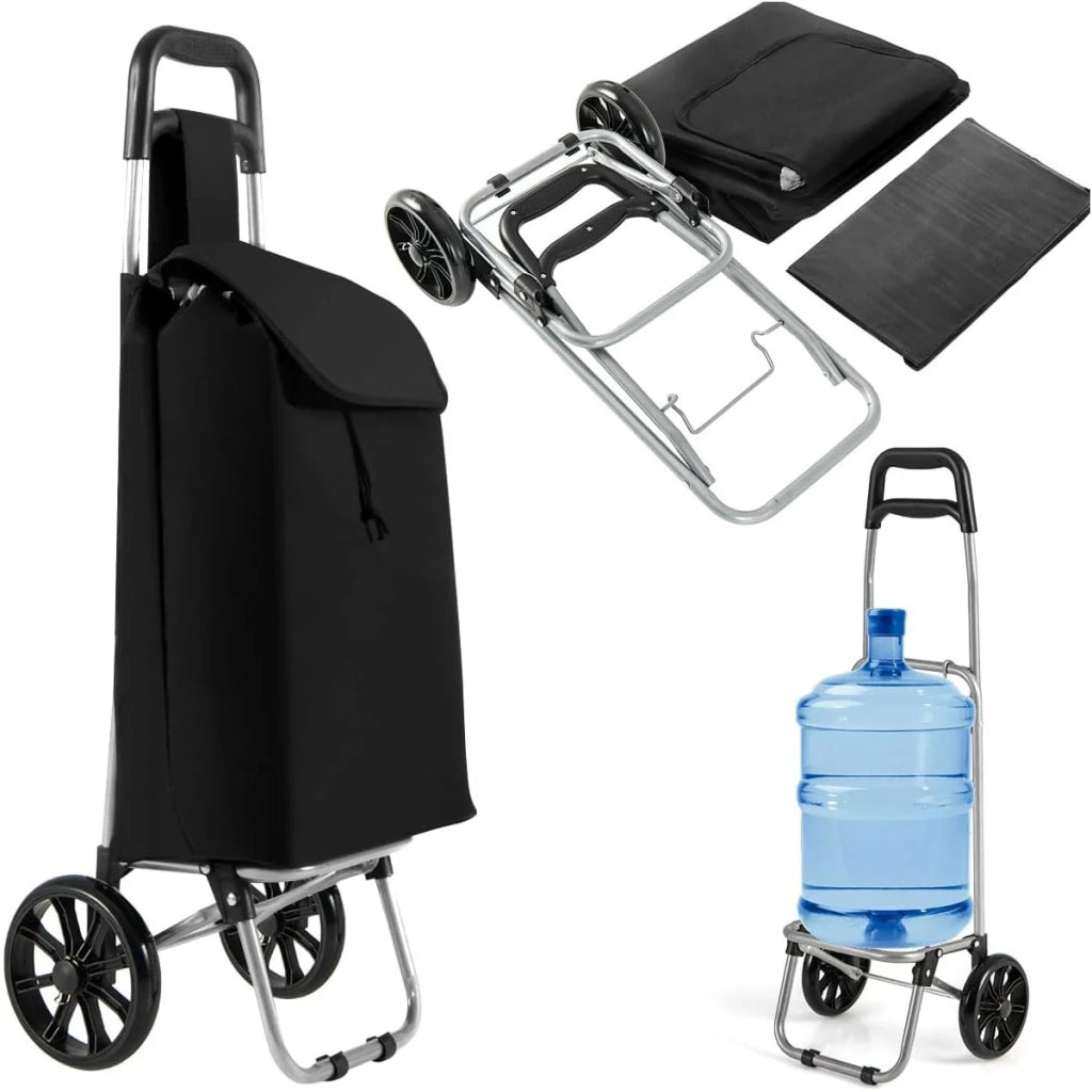 Carrello della spesa pieghevole 90 x 35 x 28 cm capacità di carico 35 kg pratico e resistente stile moderno tessuto Oxford nero 20_0011328