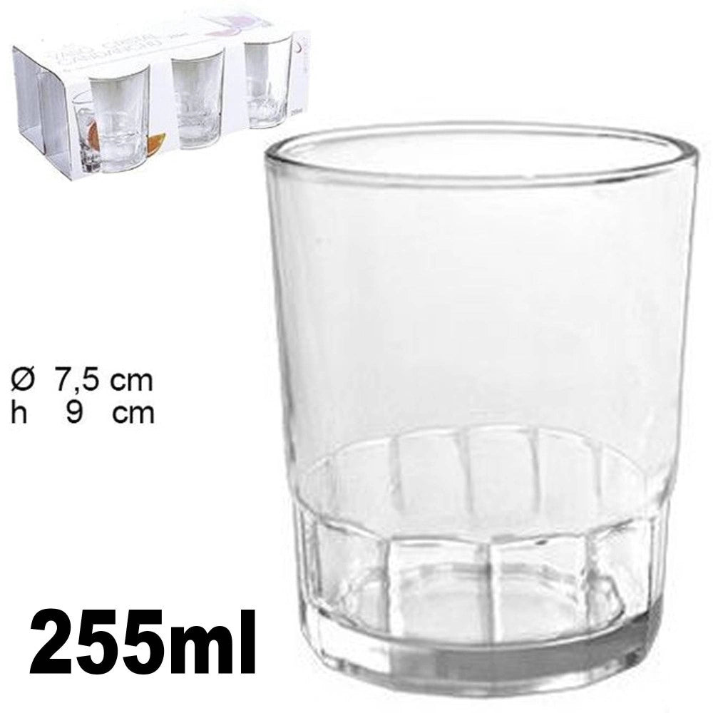 Trade Shop - Set 6 Bicchieri Trasparenti 255ml In Vetro Da Tavola Acqua Bevanda Calda The -