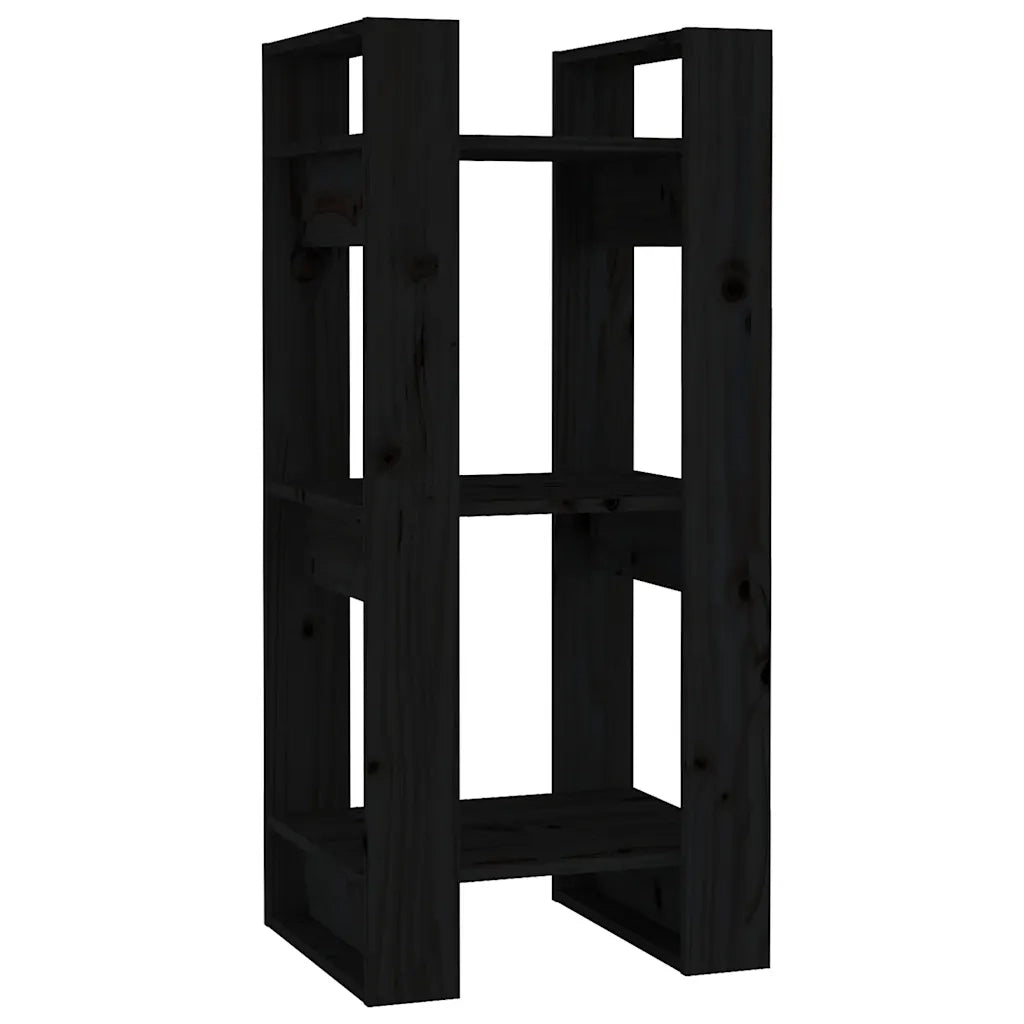 Libreria Divisorio-Scaffale per Libri-Mobile di Stoccaggio Nero 41x35x91 cm in Legno Massello di Pino