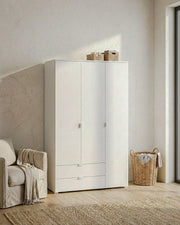 Armadio Cycas - Guardaroba moderno - 3 ante e 2 cassetti - Struttura bianca - 2 ripiano incluso - 120 x 52 x 177 cm_