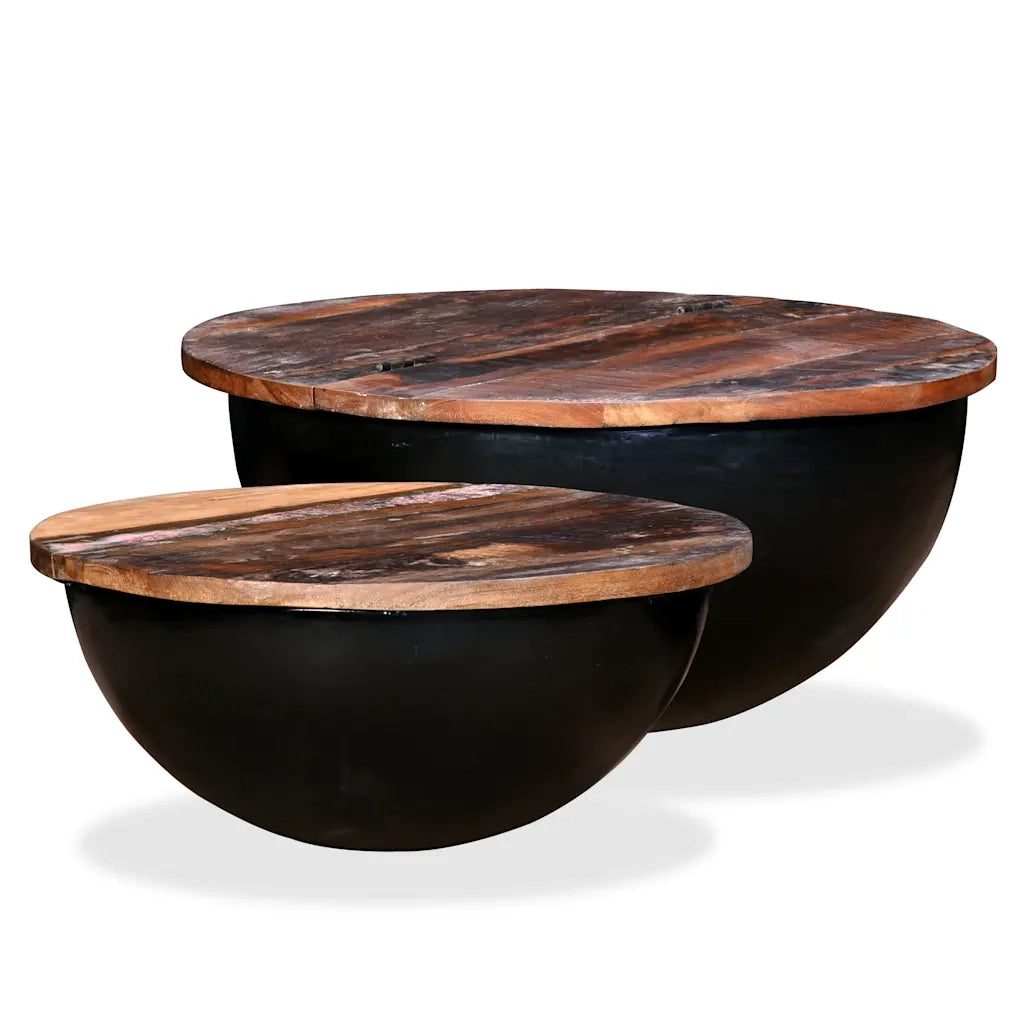 Set Tavolini CaffÃ¨ 2pz Forma di Coppa in Massello Anticato Nero cod mxl 18925