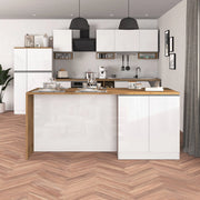 WHOUS Isola da cucina Sole a 4 ante bianco lucido e rovere 200x90x90 cm
